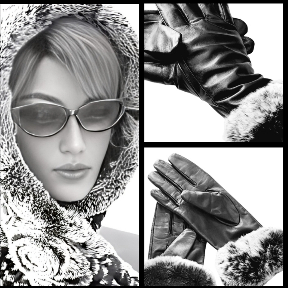 Alaskan Fur Knit Snow Top REX Scarf Headwrap + matching Lambskin LEA Gloves NWT - Picture 10 of 14